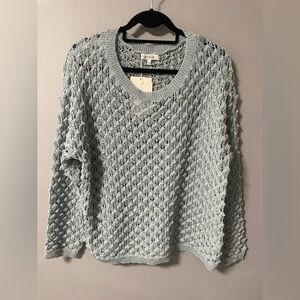 NWT Miracle Open Knit Boxy Light Blue Crew Neck Sweater. Size S/M